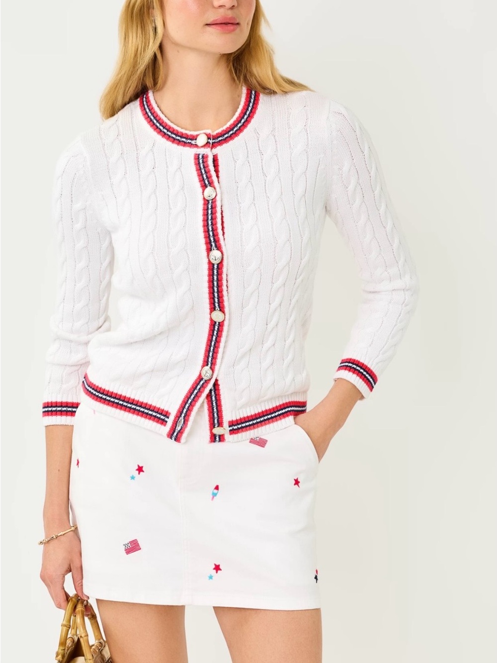 Lilly Pulitzer 14 Skirt Women's Colette Denim Skort America Red White Blue Top L